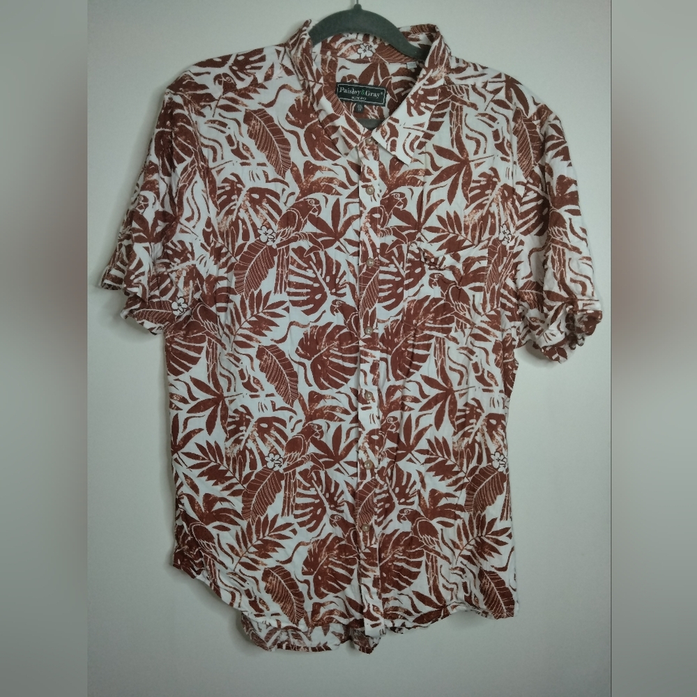 Paisley & Gray (Size XXL) Men's Multicolored Linen Blend Button Down SS Shirt - Picture 9 of 11